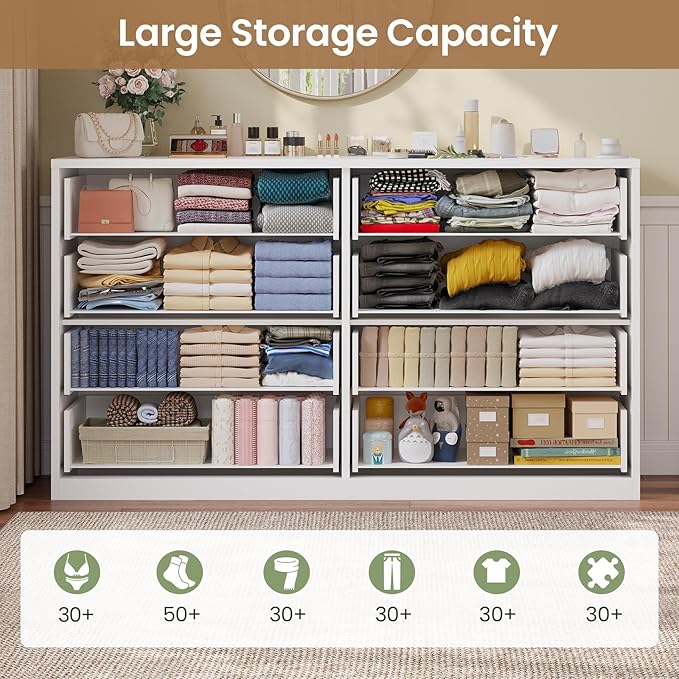 HAUOMS Modern 8 Drawer Dresser, White Chest of Drawers for Bedroom,Closet Dressers with Drawers for Living Room, Entryway, Hallway