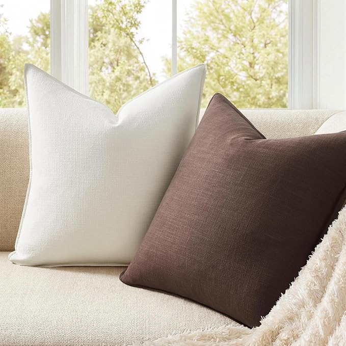 Brown Pillow Covers Pack of 4 Decorative Solid Fall Linen Throw Pillow Covers Soft Accent Boho Farmhouse Couch Pillowcases Modern Home Decor for Living Room Bed Sofa 18x18 Inch