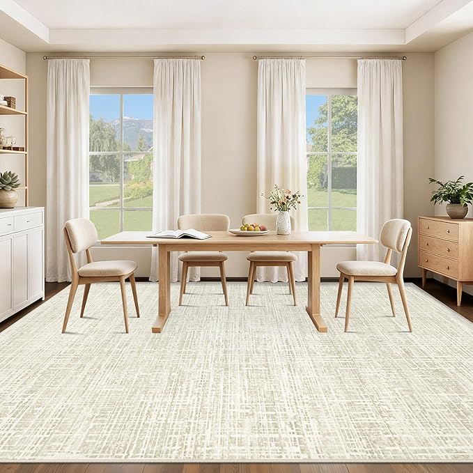 8x10 Area Rugs Washable Rug, Abstract Living Room Rug Large Neutral Modern Area Rug Soft Non Slip Low Pile Stain Resistant Indoor Carpet for Bedroom Nursery Kids Dining Room Office(Beige, 8'x10')