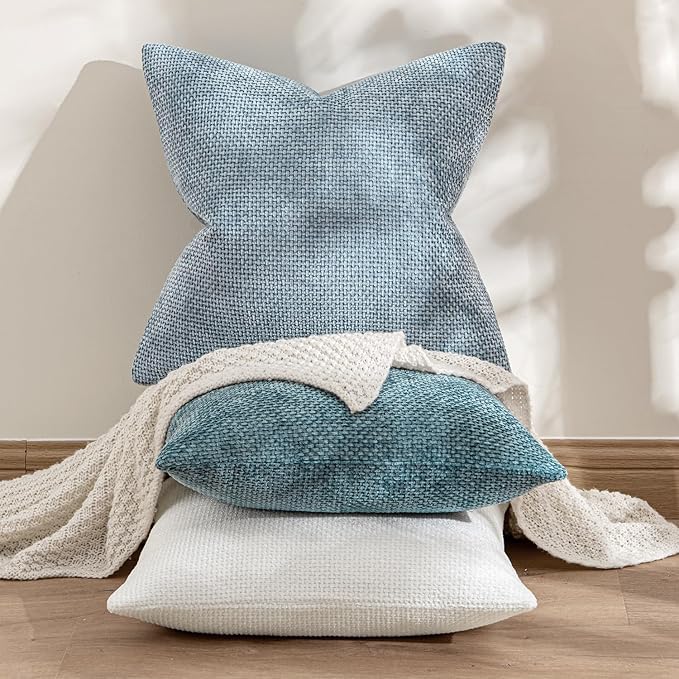 MIULEE Pack of 2 Light Blue Throw Pillow Covers 18x18 Inch Coastal Summer Modern Boho Accent Decorative Pillow Covers Soft Chenille Farmhouse Cushion Covers for Home Decor Couch Bed Sofa Living Room