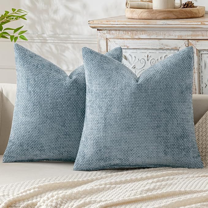 MIULEE Pack of 2 Coastal Blue Throw Pillow Covers 18x18 Inch Summer Modern Boho Accent Decorative Pillow Covers Soft Farmhouse Cushion Covers for Home Decor Couch Bed Sofa Living Room
