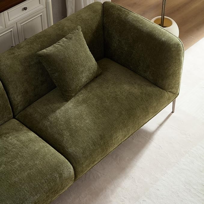 82.7" Modern Couch Upholstered Boucle Sofa with Metal Legs, 3 Seater Minimalist Curved Sofas, Cozy Luxury Deep Seat Memory Foam Couches for Living Room Bedroom Home Office Apartment, Green