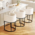 Modern Counter Height Bar Stools,Bar Stools Set of 3,Velvet Fabric Upholstered Barrel Barstools with Backs,26'' Kitchen Island Chairs,Metal Black Frames,Beige White Velvet