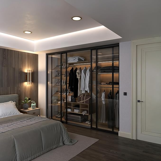 Door55 4 Panel Glass Sliding Door with Aluminum Frame, Silent Glide Technology, Bedroom Closet Doors (Clear Glass, 160x96)