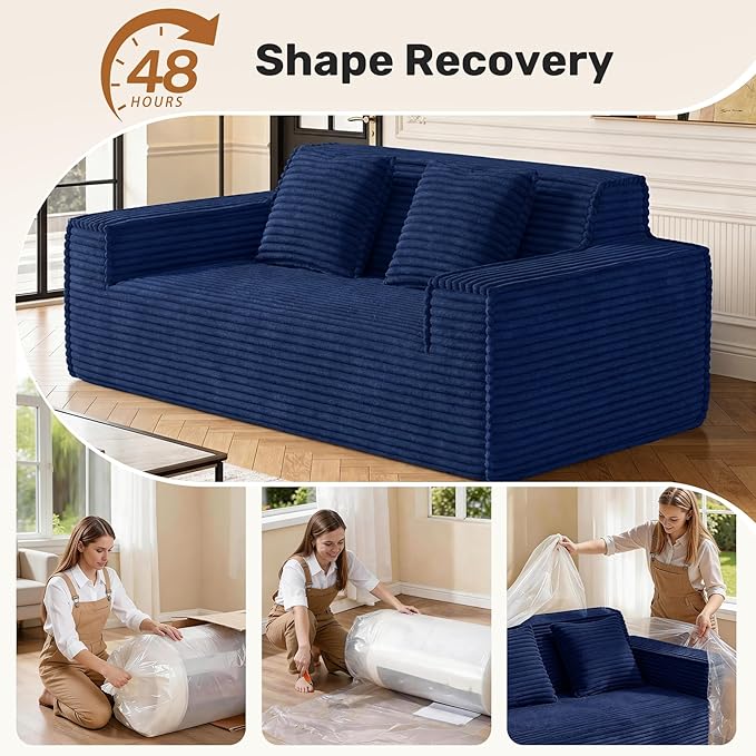 75'' Modern Cloud Loveseat Sofa Set of 2, No Assembly Required Comfy Deep Seat Couches 2 pcs for Living Room, Bedroom, Apartment (Corduroy-Blue)