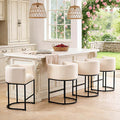 ClinQ 26" H Counter Height Bar Stools Set of 4, Modern Barrel Counter Stools with Backrest and Arms, Black Metal Frames, Linen Fabric Upholstered Accent Barstools for Kitchen Island, Beige