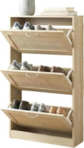 HOPUBUY Rattan Shoe Cabinet for Entryway, Narrow Shoe Storage Cabinet with 3 Flip Drawers, Hidden Shoe Cabinet Wood 3 Tier Slim Shoe Rack for Home and Apartment, Nature | Shoe Storage Cabinet, Hidden, Shoe Cabinet Wood, Slim, Shoe Rack
