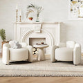 Hyfirm Mid-Century Modern White Accent Chairs, Set of 2 (Pair) Upholstered Barrel Side Chairs with Solid Wood Base, Scandinavian Comfortable Reading Seating for Living Room, Bedroom, Study, Apartment