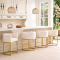 ClinQ 26" H Counter Height Bar Stools Set of 4, Modern Barrel Counter Stools with Backrest and Arms, Gold Metal Frames, Linen Fabric Upholstered Accent Barstools for Kitchen Island, Beige