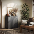 BELLEZE Bijou 31.5" Modern Wood Storage Cabinet with Arched Doors - Private Storage Sideboard Console for Entryway & Office - Hidden Organization, 70lbs Capacity, Ebony