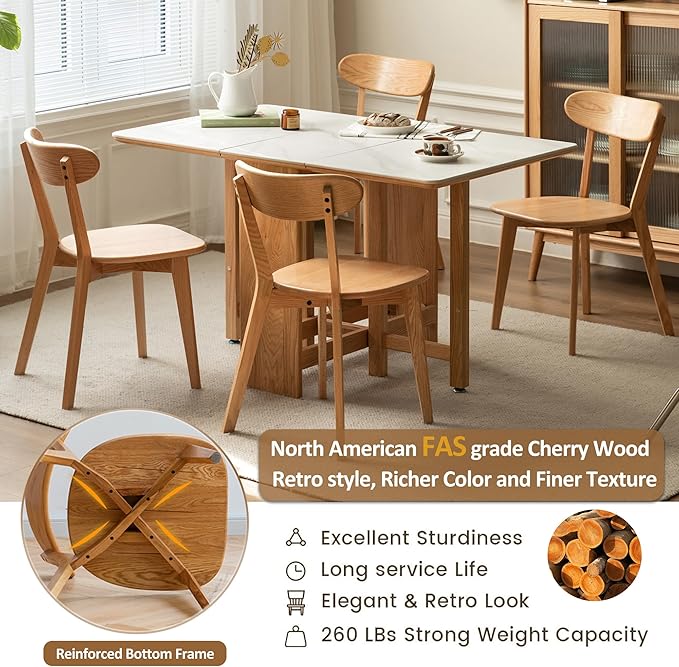 Modern Dining Chairs Set of 6, Solid Oak Wood Dining Chair with Comfortable Backrest, Sturdy Wooden Chairs for Kitchen, Dining Room