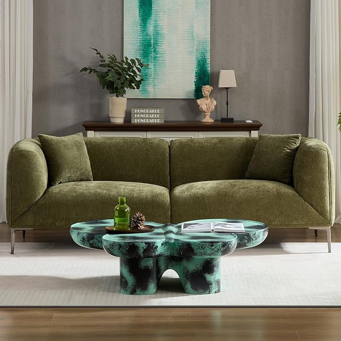 MEETAKING 82.7" Modern Sofa, 3-Seater Boucle Couch with Metal Legs, Luxury Deep Seats Cloud Sofas, Minimalist Living Room Couches for Apartment, Home Office, Bedroom - Green
