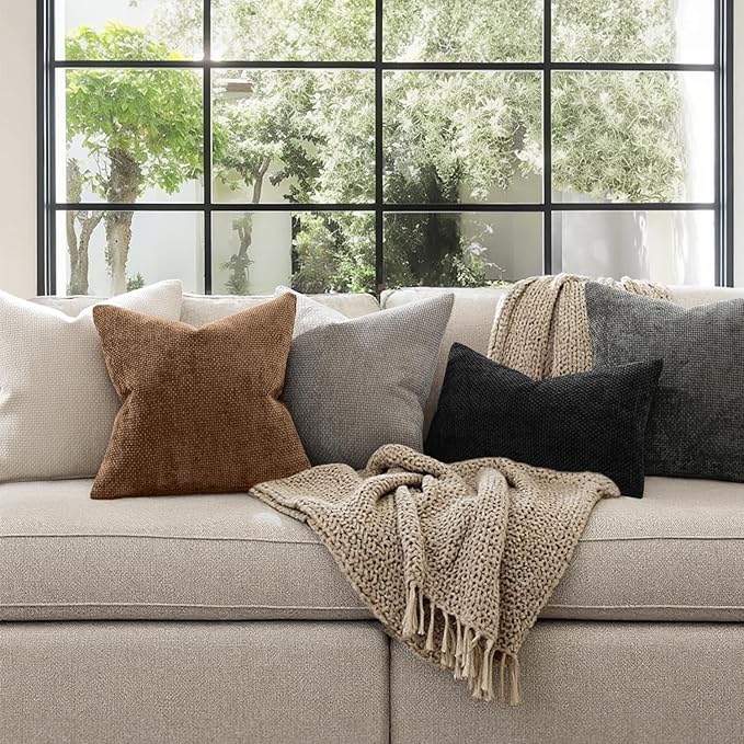 MIULEE Pack of 2 Couch Throw Pillow Covers 18x18 Inch Neutral Golden Brown Boho Accent Decorative Pillow Covers Soft Chenille Farmhouse Cushion Covers for Home Decor Bed Sofa Living Room