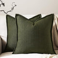 DEZENE 24x24 Linen Pillow Covers Olive Green Pack of 2 Farmhouse Boho Neutral Accents Striped Textured Square Decorative Throw Pillow Cases for Living Room Couch Bed Home Decor