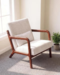 Garvee Mid-Century Modern Accent Chair, Wide-Wale Corduroy Upholstery, Solid Wood Armchair with Removable Lumbar Pillow, Sturdy Reading Chair for Living Room, Bedroom, Guest Room, Easy Assembly, Beige