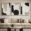 Large Framed Abstract Neutral Wall Art for Living Room, 3 Piece Black and White Beige Modern Canvas Prints Artwork for Walls, Minimalist Mid Century Painting Wall Decor Hallway Dining Room, 24x36 Inch