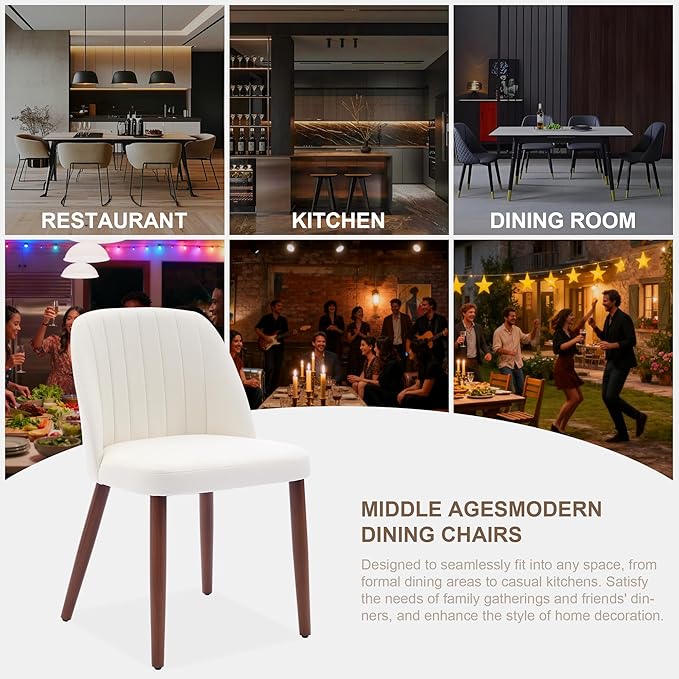 GarveeHome Wooden Dining Chairs Set of 8, Upholstered Kitchen Dining Room Chairs with Padded Seat and Wood Legs, Modern Fabric Side Dinner Chair for Kitchen, Dining Room, Restaurant, Cafe, Beige