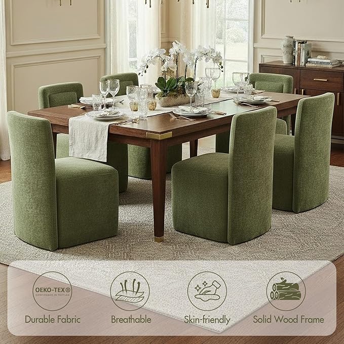 Hyfirm Upholstered Dining Chairs Set of 4, Mid-Century Scandinavian Parsons Armless Chairs with Plush Seat Cushion for Diningroom Bedroom Livingroom Reading Room，Green Fabric