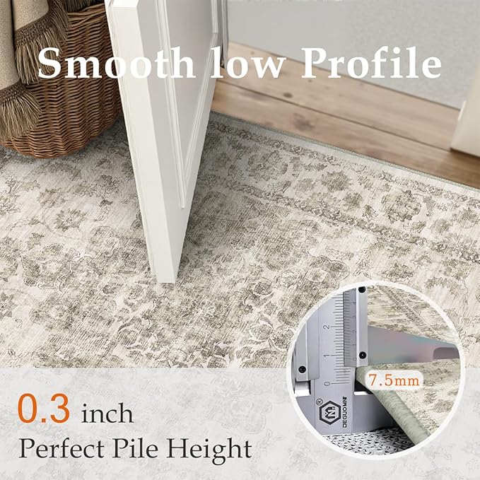 9x12 Neutral Area Rug Taupe Vintage Living Room Bedroom Carpet Non-Slip Soft Low Pile Washable Farmhouse Indoor Indoor Large Throw Rug for Dining Room Office