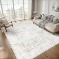 Washable 5×7 Area Rug for Living Room, Vintage Floral Rug Soft Non Slip Stain Resistant Boho Carpet for Bedroom Dinning Room Home Office Beige New