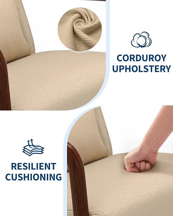 Garvee Mid-Century Modern Accent Chair, Fine Wale Corduroy Upholstery, Solid Wood Armchair with Removable Lumbar Pillow, Sturdy Reading Chair for Living Room, Bedroom, Guest Room, Easy Assembly, Brown