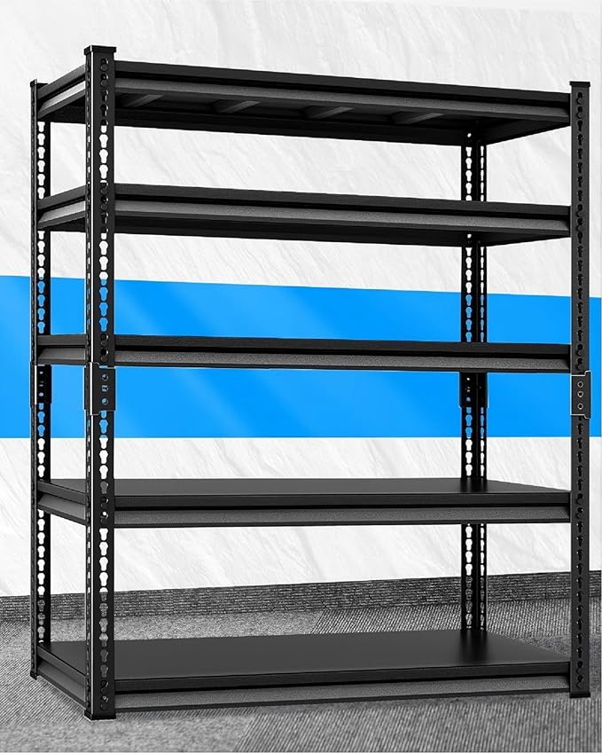 Metal Garage Shelving for Storage - 48'' W 3,000 Lbs Heavy Duty 5 Tier Utility Shelves Freestanding - Adjustable Rack Units for Basement Pantry Kitchen - 48" W x 24" D x 78" H Black