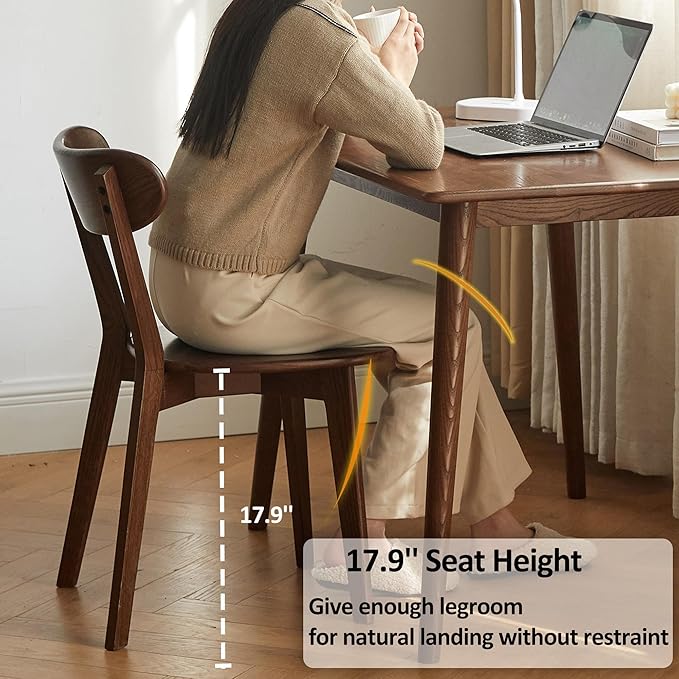Dining Chairs Set of 2, Solid Oak Wood Dining Chair with Comfortable Backrest, Sturdy Wooden Chairs Legs with Silent Footpad for Kitchen, Dining Room