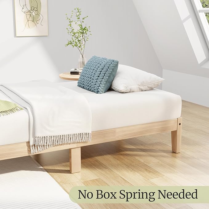 Awesofurni Twin XL Bed Frame, 12 Inch Solid Wood Platform Bed with Wooden Slats, Natural Finish Wood Bed Frame No Box Spring Needed, Noise Free - Easy Assembly