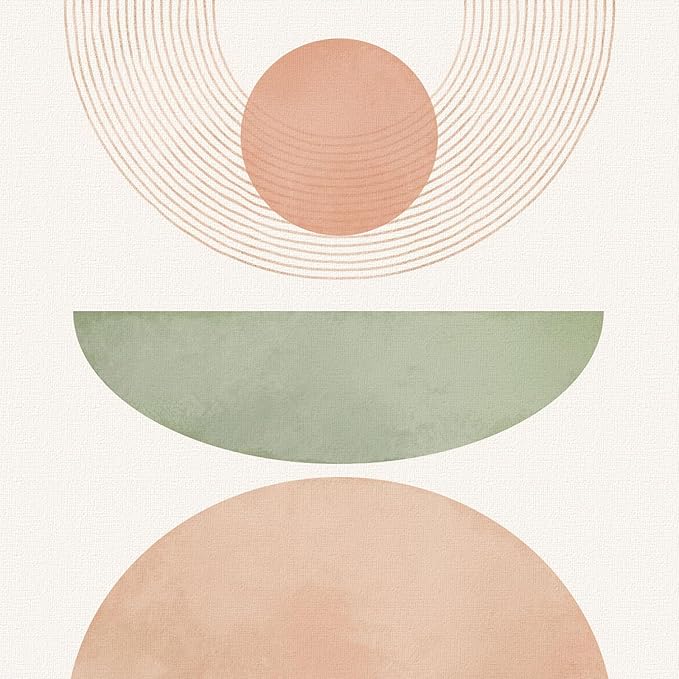 Framed Boho Abstract Wall Art, 4 Piece Pink Green Botanical Plant Modern Pictures Decor, Minimalist Farmhouse Geometric Mid Century Painting Prints for Bathroom Living Room Bedroom 12x12 Inch