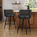 HONIFUR Bar Stools Set of 2, 27 Inch Barstools with Sturdy Legs, Leather Farmhouse Counter Height Bar Stool for Kitchen, Dining, Bar (Black, Leather)