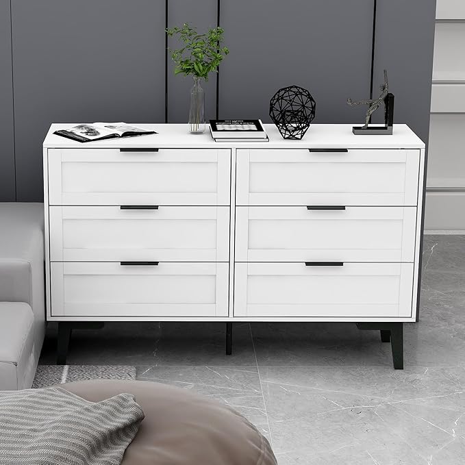 TaoHFE 6 Drawer Dresser for Bedroom Modern White Chest of Drawers for Nursery Wood Dresser for Kids Horizontal Dressers & Chests of Drawers for Bedroom Living Room