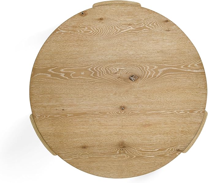 Furniture of America Carys Modern Solid Wood 42-inch Round Coffee Table with Plinth Base, Living Room Furniture, Home Office, Oak