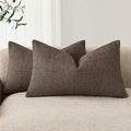 Foindtower Set of 2 Decorative Linen Check Throw Pillow Covers Neutral Farmhouse Lumbar Cushion Covers Modern Boho Home Decor for Sofa Chair Couch Bedroom Living Room,12×20 Inch,Dark Brown