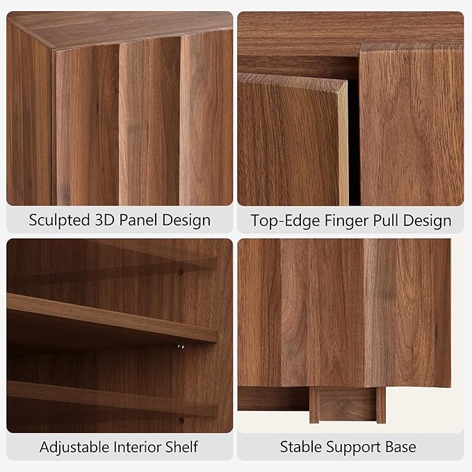 win2win Buffet Cabinet with Storage, Mid Century Modern Sideboard with Wave Design, Wood Grain Finish, Credenza with Adjustable Shelves, Modular Cabinets for Living Dining Room Hallway, Walnut