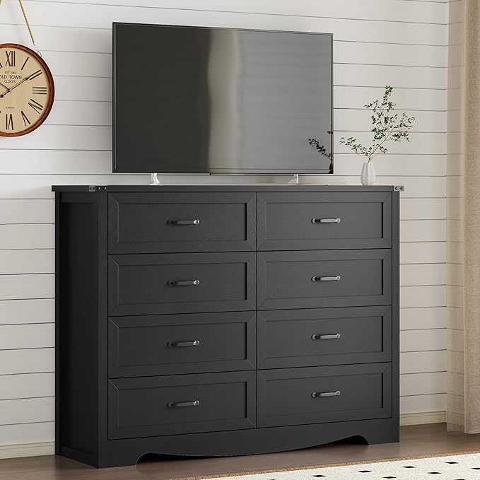 BORNOON 8-Drawer Dresser for Bedroom, Modern Wooden Chest of Drawers with Metal Handles, Anti-Tipping Design, Sturdy and Stable Storage Organizer for Living Room, Entryway, Home Office, Standard