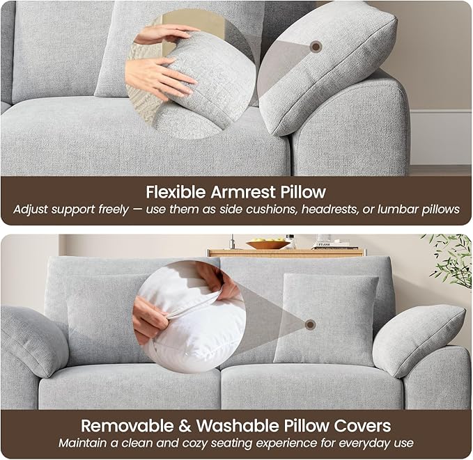 75.6" Modern Loveseat Sofa for Living Room, Cloud Boneless Couches with 4 Pillows, Mid Century Loveseat couches for Small Place, No Assembly Required, Light Grey