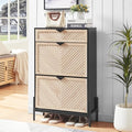 Shoe Cabinet Storage with 2 Flip Drawers, Narrow Hidden Shoes Organizer Cabinet for Entryway, Freestanding Slim Shoe Rack Front Door Entrance(Oak&Black)