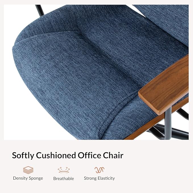 Modern Office Chair with Bentwood Polyester Upholstery Ergonomic Swivel Desk Chair with Adjustable Height for Home Office or Study Navy