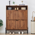 FurSch Fluted Shoe Cabinet with 2 Flip Drawers, Slim Freestanding Hidden Shoe Cabinet Organizer, Narrow Shoes Storage Rack for Entryway (All Walnut-2 Drawers, 9.45" D x 31.5" W x 41.93" H)
