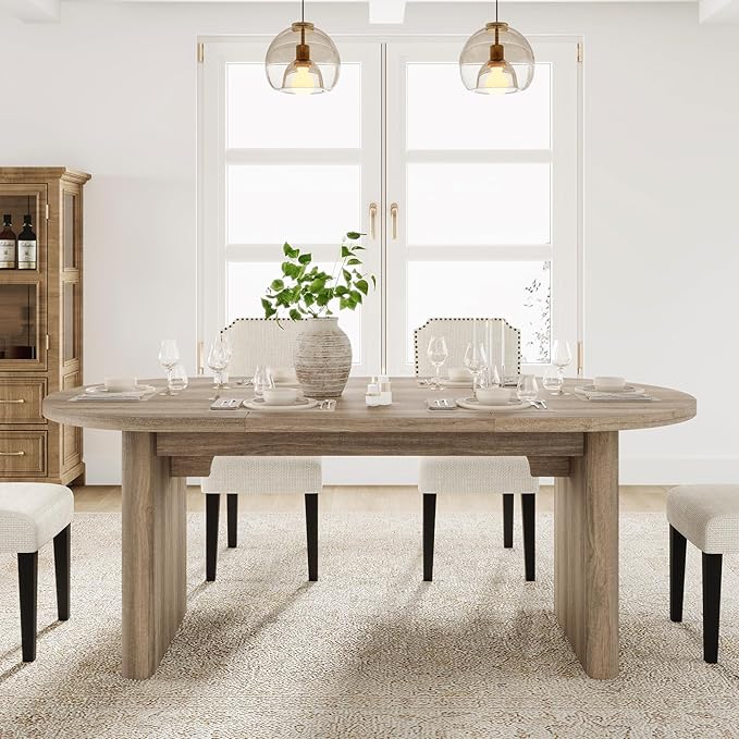 GarveeHome Oval Dining Table for 6-8 People, Long Large Kitchen Table with Thick Sturdy Wooden Base, Farmhouse Dining Room Table for for Kitchen, Living Room, Office (70.87" Long,Rustic Pear)