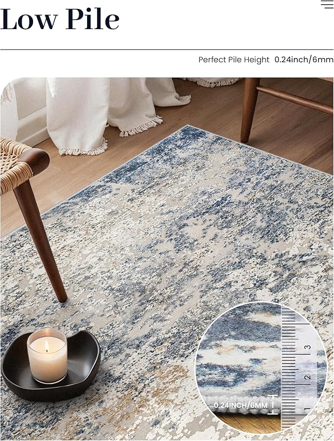 Art&Tuft Washable Rugs 5x7 - Anti-Slip Backing 5x7 Area Rugs for Living Room, Foldable Abstract Washable Area Rug(5'x7', Blue)
