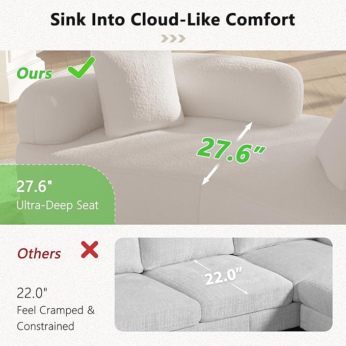 66.93 Inch Curved Loveseat Sofa with High - Density Foam Cushion, Full Compression Modular 2-Seater Couch, No Assembly Required, for Small Spaces & Living Room, Cream White