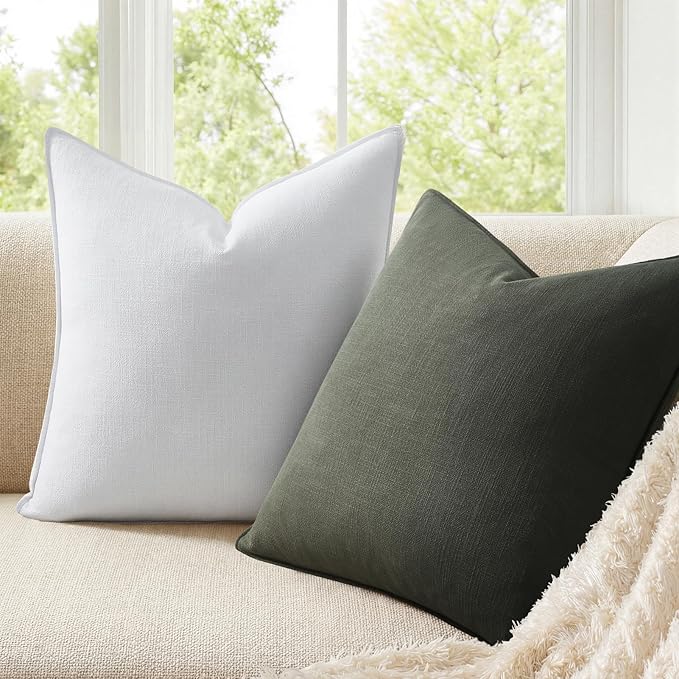 Pack of 4,Decorative Linen Soild Throw Pillow Covers Soft Accent Cushion Case Boho Farmhouse Neutral Pillowcase for Couch Sofa Bedroom Living Room Home Decor 18 x 18 Inch Green