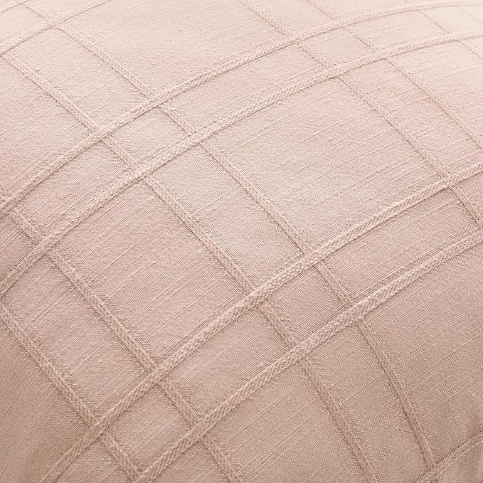 MIULEE Decorative Linen Check Throw Pillow Covers Neutral Farmhouse Vintage Spring Valentine Spring Pillow Covers 18x18 Set of 2 Boho Modern Home Decor for Sofa Couch Bedroom Cushion Light Pink