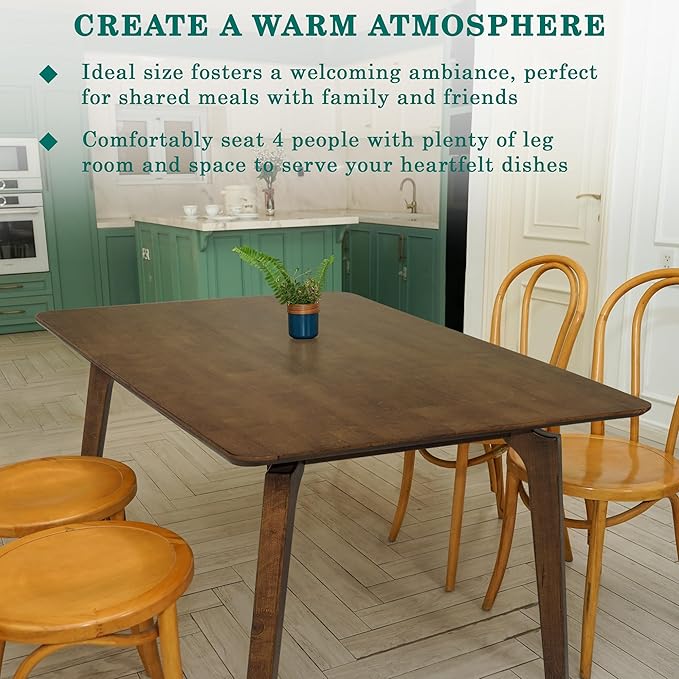 Acacia Verve 48" Solid Wood Dining Table for 4, Rectangular Acacia Wood Kitchen Table, Modern Farmhouse Style, Rustic Natural Finish, Dining Room Furniture, Seats 4 Comfortably (Verve, Walnut)