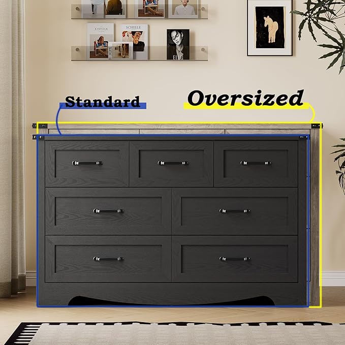 BORNOON 7-Drawer Dresser for Bedroom, Modern Wooden Chest of Drawers with Metal Handles, Anti-Tipping Design, Sturdy and Stable Storage Organizer for Living Room, Entryway, Home Office
