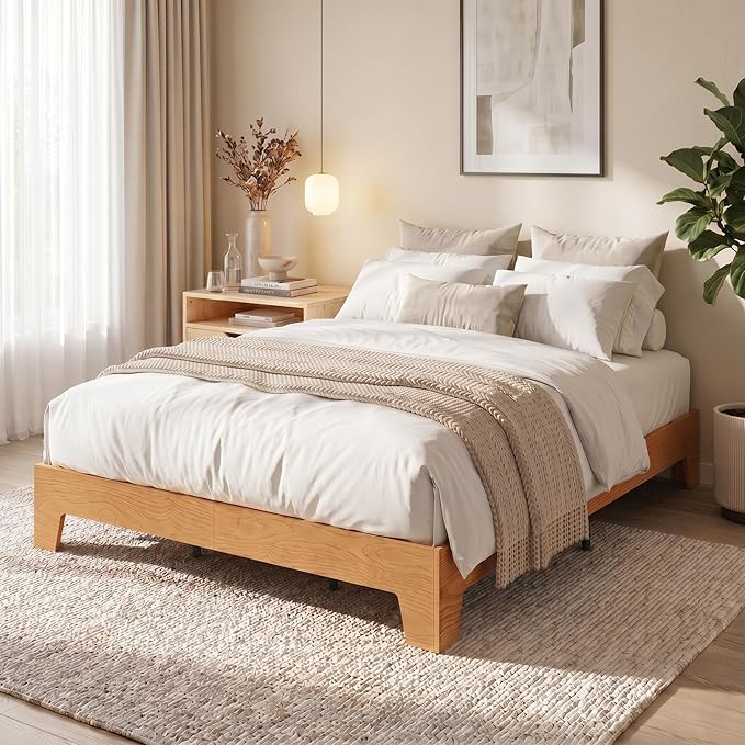 GarveeHome Full Size Platform Bed Frame, Minimalist Wood Bed Frame No Headboard Needed, Sturdy Low Profile Bed with Natural Wood Grain, Noise-Free & Easy Assembly