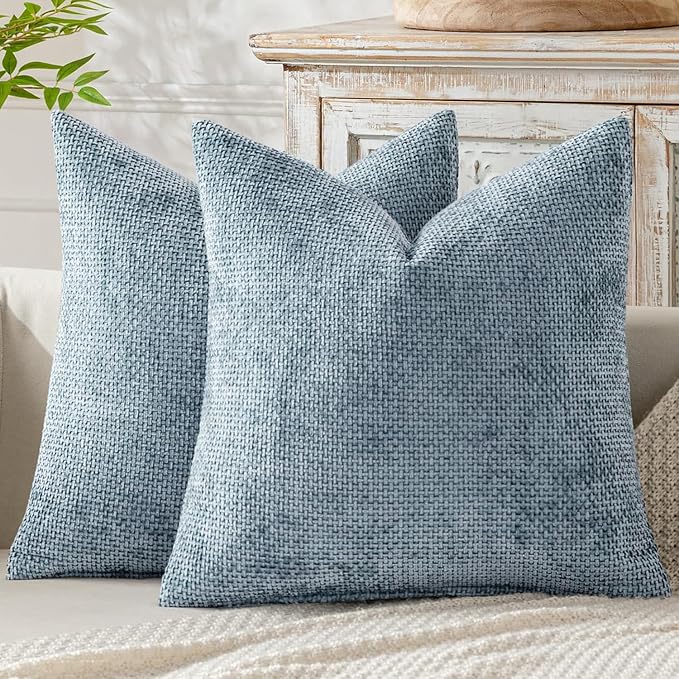 MIULEE Pack of 2 Light Blue Throw Pillow Covers 18x18 Inch Coastal Summer Modern Boho Accent Decorative Pillow Covers Soft Chenille Farmhouse Cushion Covers for Home Decor Couch Bed Sofa Living Room