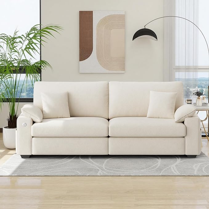 88.58" 3 Seats Deep Seat Sofa Couch, Beige | Side Storage, Removable Cover, Wide Armrest, Fabric, For Small Space