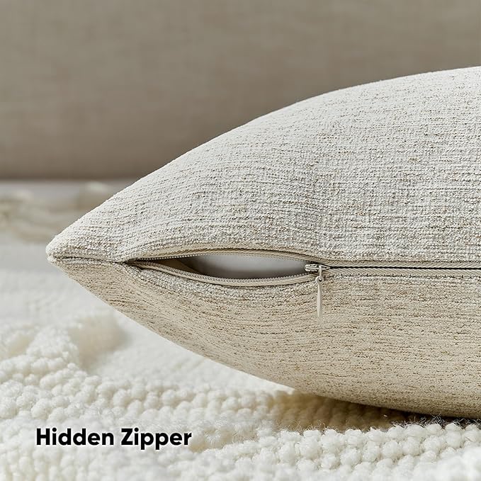 HAUSSY Natural Linen Throw Pillow Covers 24x24 Inch Set of 2,Boho Decorative Faux Linen Throw Pillows Cozy Farmhouse Accent Cushion Covers,Home Decor for Couch Sofa Bed Living Room